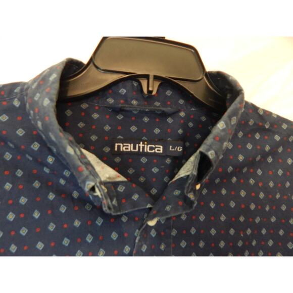 Nautica Button Up Blue Long Sleeve Men's Shirt Diamond Pattern Size L - Picture 3 of 10